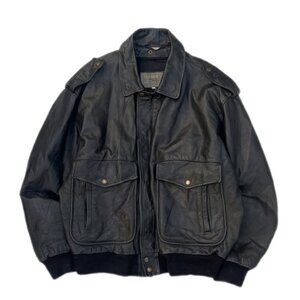 Vintage Old Brown A-2 Type Leather Bomber Flight Jacket in Black - XL